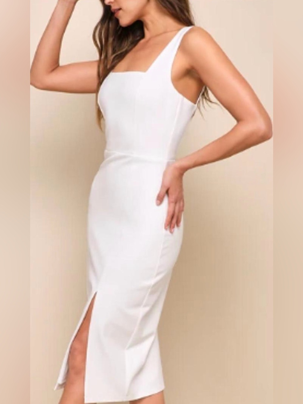 Lulu's White Midi Dress with Slit